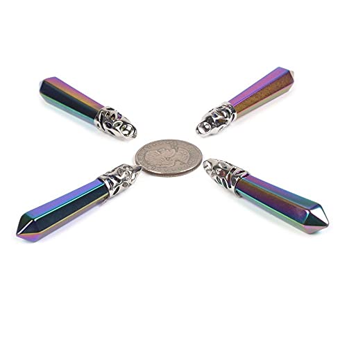 Justinstones Hexagonal Pointed Reiki Chakra Pendant Stainless Steel Chain Necklace 20 Inch Iron Gift Box - color: Rainbow Hematite
