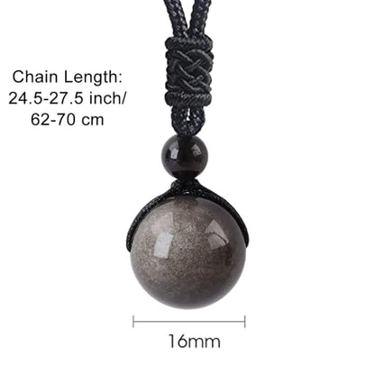 Anjiucc Natural Gemstone Healing Crystals Necklace, Adjustable Chakra Beads Pendant for Women Men, Protection, Energy Balance - color: Silvery Sheen Obsidian