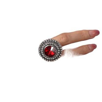 Vintage Boho Ring Crystal Rhinstone Roud Ring Adjustable Antique Crystal Ring Expandable Open Wrap Ring Statement Ring for Women Girls Large Cocktail Party