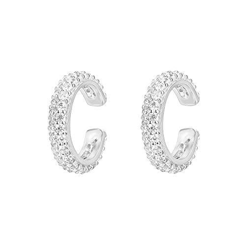 PAVOI 14K Gold Plated CZ Ear Cuff Earrings for Women, Clip On Cartilage | Hypoallergenic Huggie Ear Cuffs with Cubic Zirconia - style: Pave