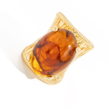Geometric Open Ring, Adjustable Statement Rings with Non-Fading Hand-Marbled Resin Wide Band, Metallic Stripe Accent Finger - color: A