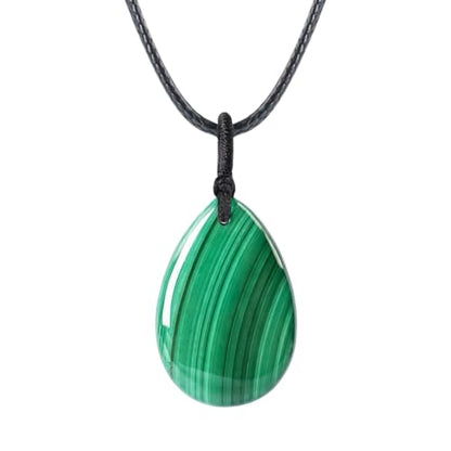 Teardrop Gemstone Necklaces for Women, Healing Crystal Pendant Necklace Birthstone Jewelry for Women - color: Malachite