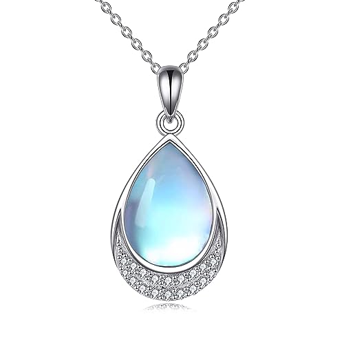 YAFEINI 925 Sterling Silver Moonstone Necklace Filigree Teardrop Pendant Necklace Jewelry for Women Girls - color: V-Cubic Zirconia Moonstone Necklace