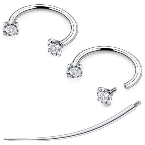 F136 Titanium 20/18/16/14g 8/10/12mm 10 Colors CZ Horseshoe Nose Ear Septum Lip Rings Piercings Jewelry Cartilage Tragus Helix Daith Earrings for Women Men - color: White CZ, size: 18g*12mm*3mm