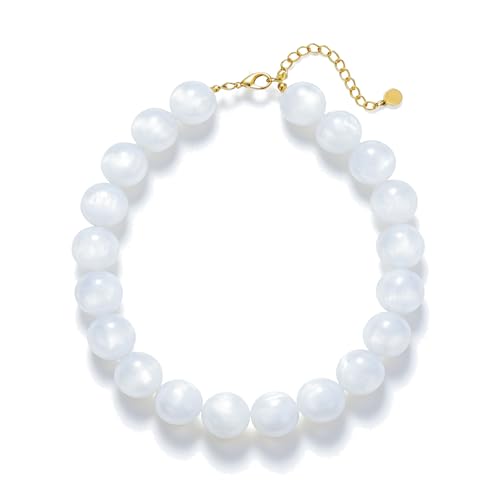 Beaded Necklace for Women Boho Chunky Large Round Beaded Statement Choker Trendy Adjustable Resin Necklaces Summer Beach Jewelry Gifts - color: Milky White