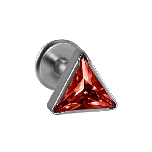 16G Triangle Cubic Zirconia Cartilage Stud Earrings for Women Men G23 Titanium Conch Helix Tragus Studs Earrings Lip Studs Rings Labret Monroe Medusa Piercing Jewelry - color: Red