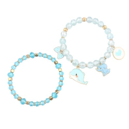 Cute Cartoon Charm Beaded Stretch Bracelet Set, Crystal Beads with Enamel Animal Charms - color: color-3