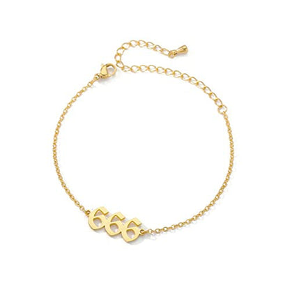 PAMTIER Angel Number Ankle Bracelet for Women Adjustable Chain | Stainless Steel, Dainty Simple Numerology Jewelry Gift - color: 5.5+2.8inch, Gold 666
