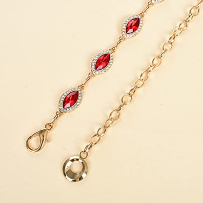 ILuvatar Green Glass Diamond Chain Belt - Metal Women's Western Style Dress Belt - color: Gold-red