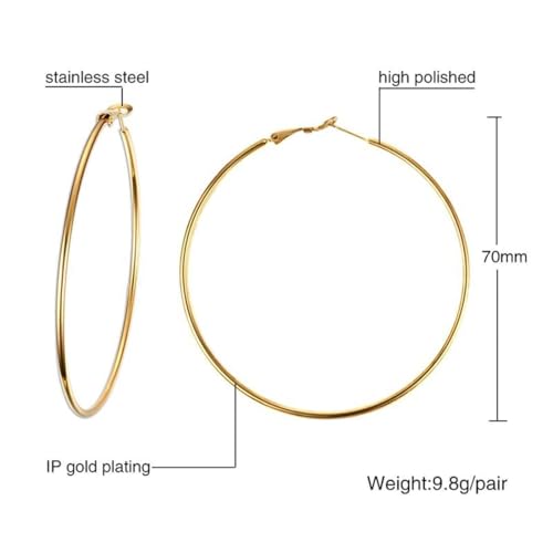 Large Hoop Earrings for Women 4 Pairs Stainless Steel Gold and Silver Hoop Earrings Set Lightweight Hypoallergenic Big Hoop Jewelry for Everyday Party and Gifts 40mm 70mm - color: Gold-70mm