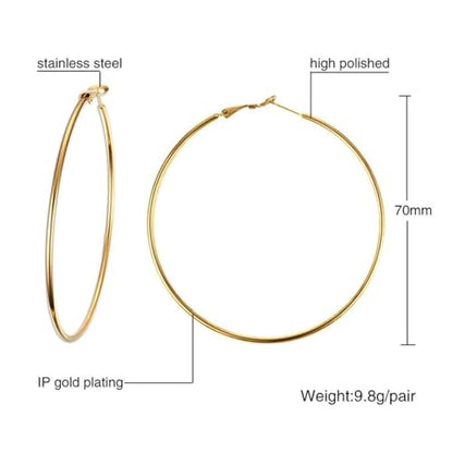 Large Hoop Earrings for Women 4 Pairs Stainless Steel Gold and Silver Hoop Earrings Set Lightweight Hypoallergenic Big Hoop Jewelry for Everyday Party and Gifts 40mm 70mm - color: Gold-70mm
