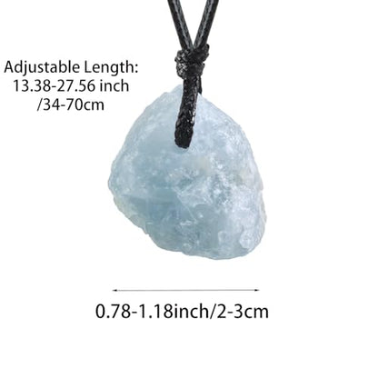 FANASY Natural Raw Crystal Necklace for Women Irregular Stone Necklaces Spiritual Gemstone Pendant with Adjustable Rope - color: Blue Celestite