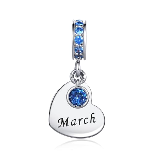 NARTGO January-December Birthstone Birthday Charm Heart Dangle Beads Jewelry Gift for Women Compatible with Pandora Bracelets & Necklaces - style: March Birthstone