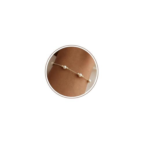 Pearl Bracelets for Women, 14k Gold Plated Dainty Beaded Bracelets Stack Link Chain Charm Bracelets Set Layered Tiny Jewelry for Women Christmas Gifts - style: GD-2