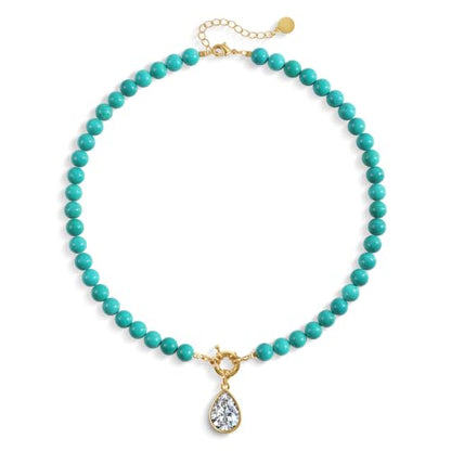 Beaded Gemstone Necklaces for Women Boho Beaded Choker Necklace | CZ Diamond Water Drop Pendant Necklace Natural Stone Jewelry Gifts - color: Blue