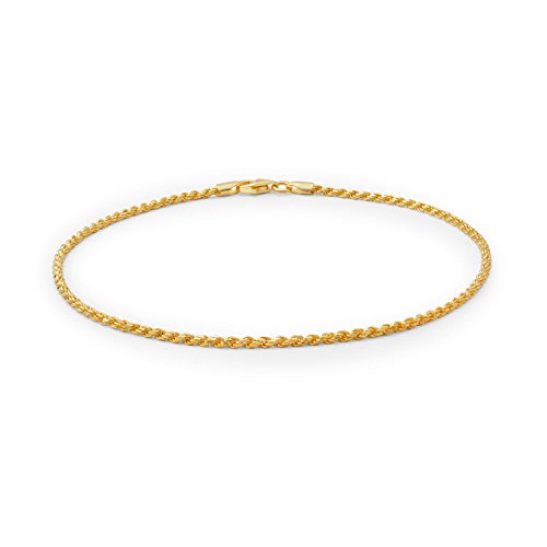 Bling Jewelry Strong Cable Rope Chain Anklet Strand Ankle Bracelet Yellow Gold Plated .925 Sterling Silver - color: Gold