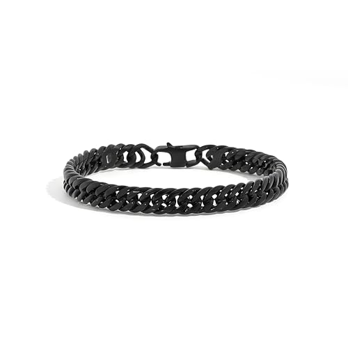 Stainless Steel Cuban Link Bracelet for Men, Classic Chain Bracelet - Men’s Bracelets in Silver/Gold/Black - Meaningful Gift for Son, Husband, Dad & Boyfriend - Hypoallergenic Jewelry with Gift Box - color: Boyfriend-Black, size: Medium