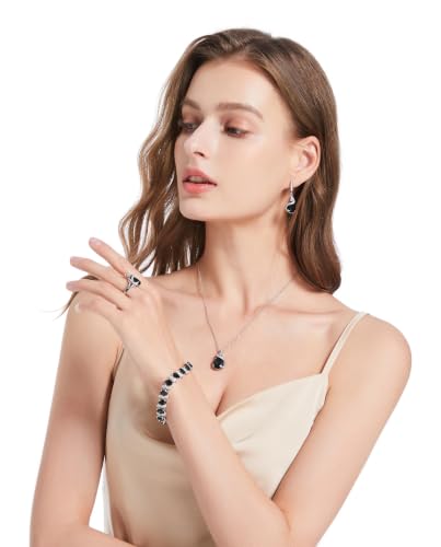 Jewelry Set for Women Teardrop Earrings Necklace Ring Bracelet Set Party Wedding Jewelry Gift for Mother Wife Friend - color: Black