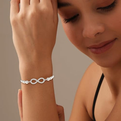 Charmsy 925 Sterling Silver Sliding Bolo Bracelet for Women | Women's Italian Handmade Adjustable Bolo Bead Ball Slider Bracelet - style: Bead Zirconia Infinity
