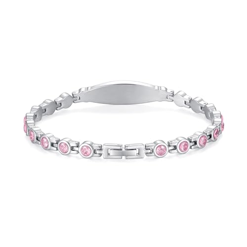LinnaLove Fashion Shiny medical alert bracelet with Free Engraving Stainless steel Medical id bracelet for Women - color: Crystal heart-Pink