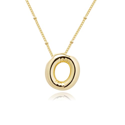 Ewrkbrㅤ Initial Necklaces for Women, 14k Gold Plated Bubble Letter Necklace Chunky Gold Necklace Dainty Charm Initial Necklaces for Women Trendy Custom Preppy Stocking Stuff Necklace Christmas Gifts - color: Gold, style: O