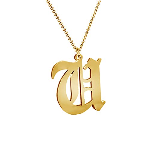 Women's Old English Initial Necklace 18K Gold Plated Stainless Steel Letter Pendant Gift - style: U