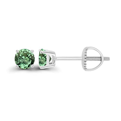14K Gold Plated 925 Sterling Silver Hypoallergenic 4mm Round Genuine Birthstone Solitaire Screwback Stud Earrings - color: Green Sapphire Created