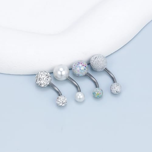 14G Dangle Belly Button Ring Piercing Jewelry 316L Stainless Surgical Steel Heart Flower CZ Reverse Navel Rings Dangling Belly Button Ring Piercing Jewelry for Women 14 Gauge Hypoallergenic - style: 15Pcs Silver