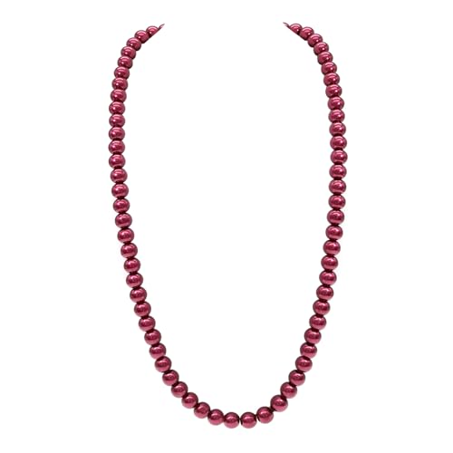 Long Simulated 10mm AAA Pearl Strand Necklace for Women Multicolor Pearl Choker Necklace 1920s Pearl Statement Necklace Costume Jewelry - color: 10mm Burgandy 24 Inches