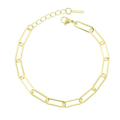 kelistom 14K Gold Filled Stainless Steel Paperclip Chain Bracelet for Women, 7.5” Rectangle Link Bracelets, Waterproof and Never Tarnish - color: 14K gold-5mm+extender