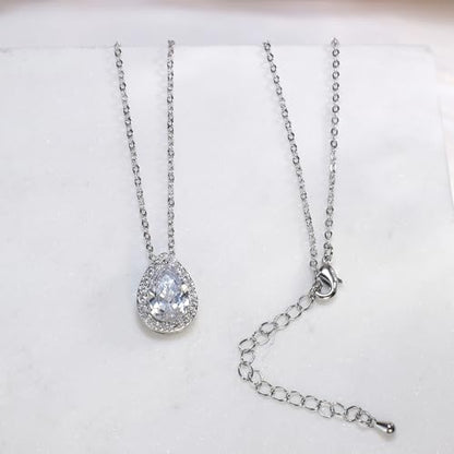 Teardrop Cubic Zirconia Jewelry Set Necklace Earrings Bracelet Bridal Wedding Jewelry for Women Bridesmaid Prom Party - color: 2 Set - White Gold Plated
