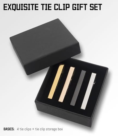 Personalized Tie Clips for Men, Custom 4-Pack Tie Bars Set with Engraved Name, Includes Tie Pins and Gift Box – Ideal for Father’s Day, Groomsmen, Graduation