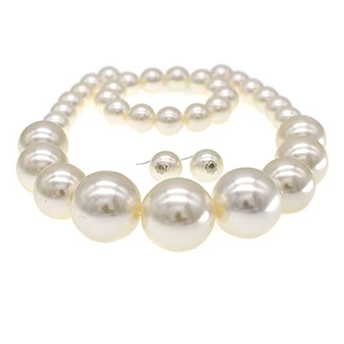 utop JNF Hand made Pearl Statement Necklace for Women Rhinestone Multilayer Crystal Necklaces Chunky Pearl Necklace Large Pearl Necklace and Earrings Set for Mother Mom's gift - color: white pearl necklace