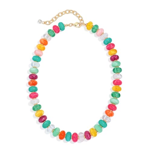 Chunky Beads Necklace for Women Trendy Gold Puffy Heart Choker Necklace Colorful Resin Beaded Heart Pendant Necklaces Statement Jewelry - color: 14MM Disc Bead-Colorful