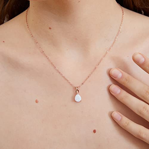 VOLUKA Created Opal/Amethyst/Mystic Topaz Pendant Necklace for Women,18K White/Rose Gold Plated Chain Wedding Engagement Jewelry Gift - color: B-Teardrop necklace-rose gold plated
