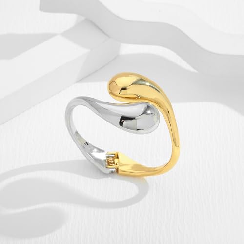Chunky Gold Bangle Bracelets for Women Trendy Wide Hinged Open Cuff Bangle Bracelet Boho Thick Statement Gold Bracelets Am Cuff Wist Bracelets - color: Teardrop Bangle-Two tone