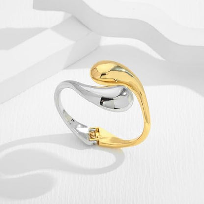 Chunky Gold Bangle Bracelets for Women Trendy Wide Hinged Open Cuff Bangle Bracelet Boho Thick Statement Gold Bracelets Am Cuff Wist Bracelets - color: Teardrop Bangle-Two tone