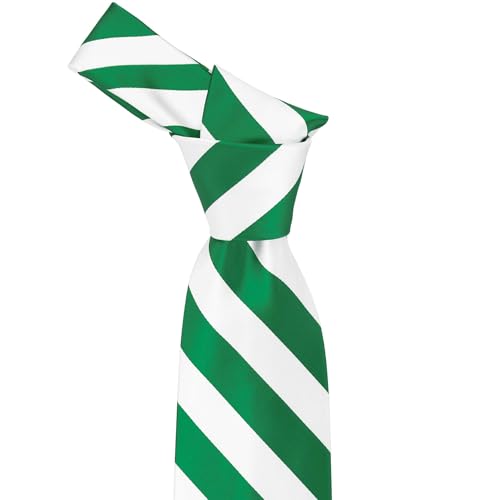 tiemart Men's Striped Tie Standard Length - color: Kelly Green and White