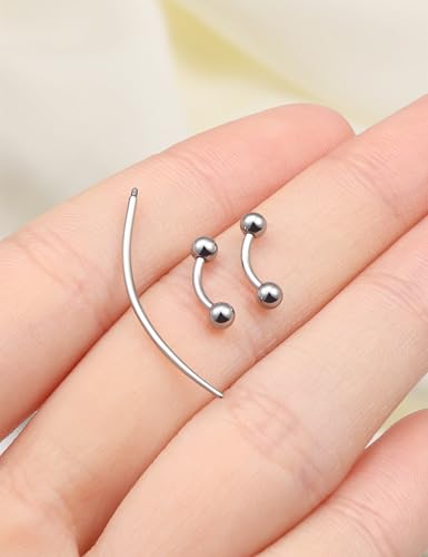 Eyebrow Piercing Jewelry F136 Titanium Internally & externally Threaded Curved Barbell Vertical Labret Lip Jewelry Ear Rook Navel Belly Button Ring Women Men 20g 18g 16g 6mm/8mm/10mm/12mm - color: 6mm 18G Internal Thread Titanium Ball Eyebrow Rings