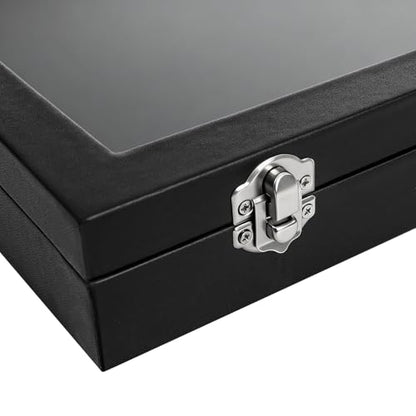 Elsjoy 2 Pack Necklace Organizer Box, Premium Necklace Display Cases with Transparent Glass Lid, Black Velvet Necklace Storage Holder Box, 40 Hooks (20 Per Box)