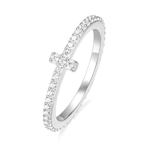 EAMTI 2mm Wedding Band Cubic Zirconia Half/Full Eternity Stackable Brass Engagement Ring Size 3-13 - color: Silver-cross