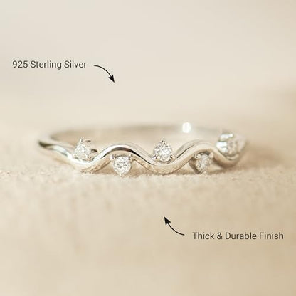 STORYJEWELLERY 925 Sterling Silver Rings, Stackable Wave Rings for Women, Fashion Midi & Pinky Ring, Wedding Bands for Women, Unique Gifts for Her