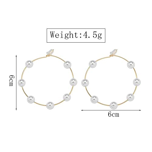 Doubnine Large Hoops Super Huge Circle Pearls Earrings Thin Dangle Gold Silver Elegant Wedding Women Accessories Jewelry Gift for Her - size: 60 mm Gold