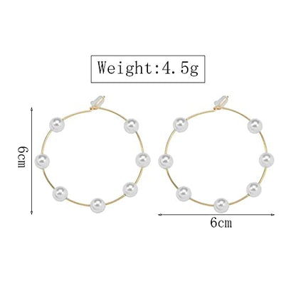 Doubnine Large Hoops Super Huge Circle Pearls Earrings Thin Dangle Gold Silver Elegant Wedding Women Accessories Jewelry Gift for Her - size: 60 mm Gold