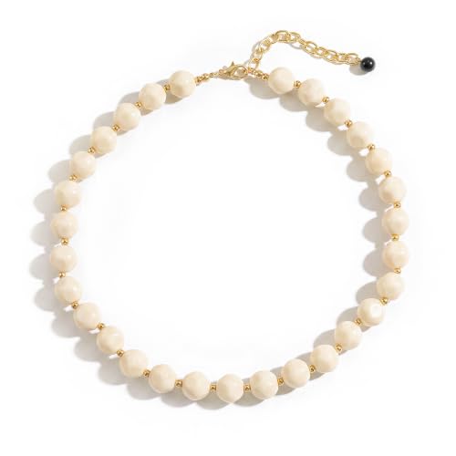 HESSAWEEL Colorful Chunky Beaded Necklace for Women Beach Jewelry | Summer Statement Choker, Adjustable Lobster Necklace, Handmade Boho Acrylic Jewelry - color: Beige