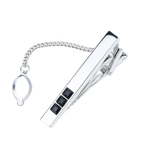 Men's Classic Luxury Zircon Crystal Tie Clip Silver Tone Light Brass Regular Necktie Tie Clip for Wedding Groomsmen Grooms Business Anniversary - style: Black Crystal
