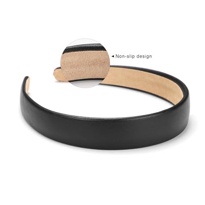 WantGor 1 Inch PU Leather Headband, Wide Padded Hairband Fashion Hair Bands | Cute Womens Headbands Holiday DIY Hair Accessories (Black) - color: Black