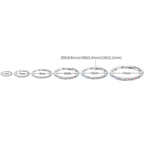 PEAKLINK Hinged Nose Hoop Ring Surgical Steel Conch Cartilage Helix Lobe Earring for Septum Lip Tragus Daith Rook Orbital Belly Nose Piercing Jewelry - color: Silver with Purple Opal