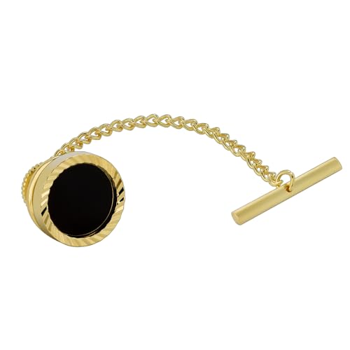 HAWSON Black Stone Tie Tack for Men Tie Pin with Chain for Wedding Birthday Anniversary Party - color: gold tone 1