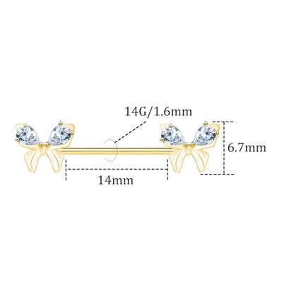 VERAMI 14G Stainless Steel Heart Nipple Rings and Barbell - Butterfly, Starlight Acrylic Ball, Tongue Rings for Women and Men - color: Gold butterfly